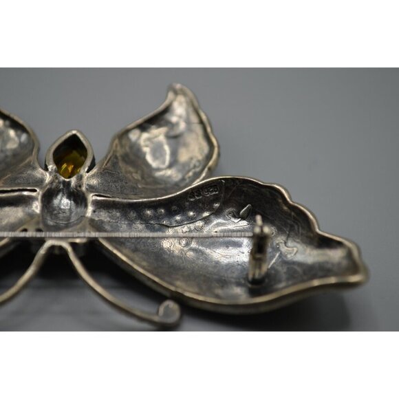 Colorful Butterfly Pin Brooch Sterling Silver Crystal Enamel LARGE Moth 47.13g - Picture 7 of 8